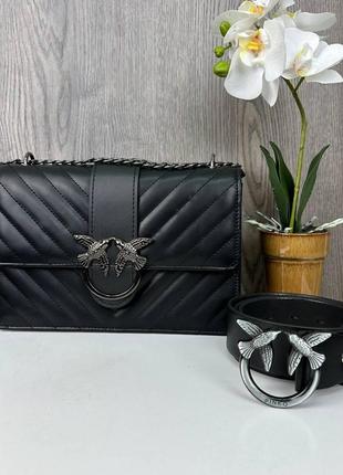 Подарунковий набір жіноча сумочка клатч з пташками пінко + жіночий шкіряний ремінь pinko 2 в 1 комплект pro14992 фото