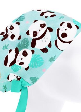Медицинская шапочка шапка женская тканевая хлопковая многоразовая принт панда