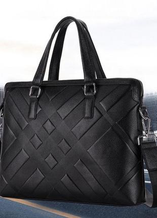 Кожаный деловой портфель сумка для документов а4, кожаная сумка офисная черная pro_2299