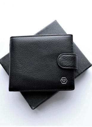 Чоловічий подарунковий набір гаманець+ремінь philipp plein чорний натуральна шкіра2 фото