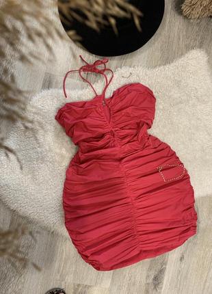 Сукня міні зі збірками mng mango нова рожева міні плаття з драпіруванням на завʼязці