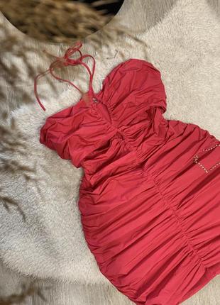 Сукня міні зі збірками mng mango нова рожева міні плаття з драпіруванням на завʼязці2 фото