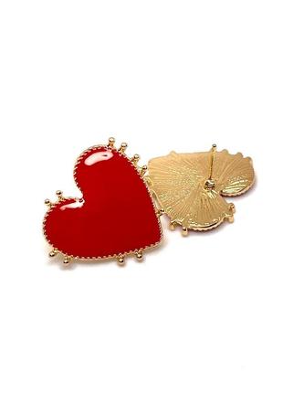 Тренд стильні золотисті червона емаль жіночі сережки кульчики пусети підвіси серце2 фото