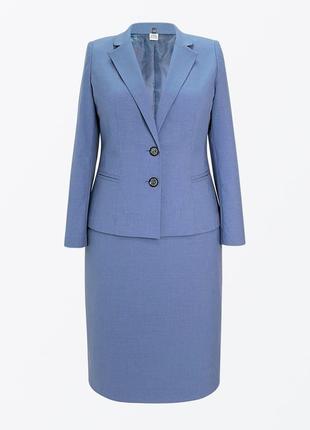 Класичний офісний костюм зі спідницею «олівець» сіро – блакитного кольору.1 фото