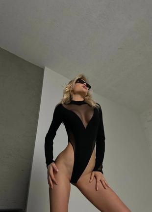 Женский черный боди с сеточкой🎀