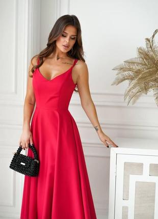 Платье миди на бретельках женское красного цвета2 фото