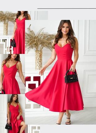 Платье миди на бретельках женское красного цвета1 фото