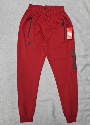 Спортивні штани пума чоловічі весна літо, трикотажні спортивні штани,  червоні спортивні штани, штани пума , тонкі штани2 фото