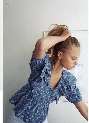 Zara крутая хлопковая вышитая блузка новая!  размер s