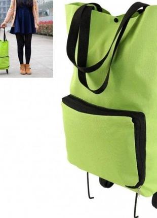 Универсальная складная портативная тележка-сумка для покупок на колесиках зеленая pro_149