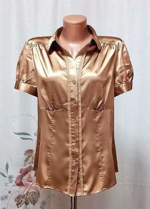 Атласна блузка золотистого кольору marks & spencer1 фото