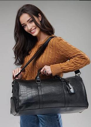 Большая женская дорожная городская сумка для вещей ручной клади черная рептилия pro_1385