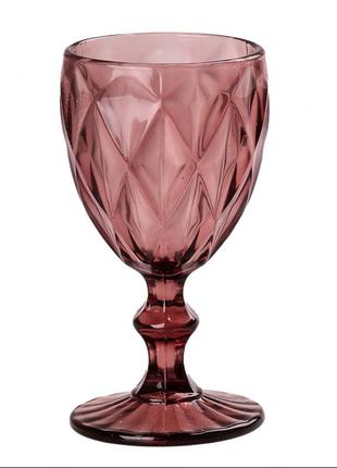 Набір бокалів для вина високих фігурних гранованих з товстого скла 6 штук1 фото