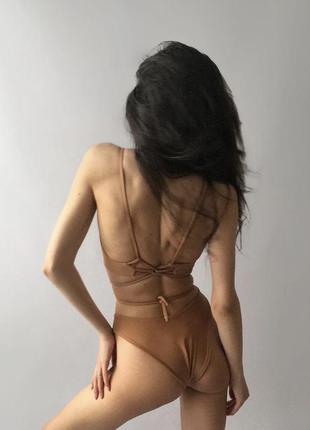 Купальник базовый раздельный бежевый цвет верх и низ лиф лифчик + трусики 2 пары высокая талия