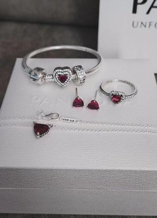 Срібний набір "червоне серце"