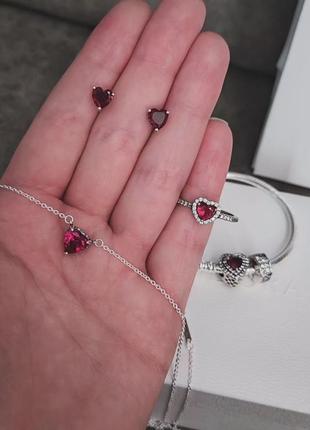 Срібний набір "червоне серце"