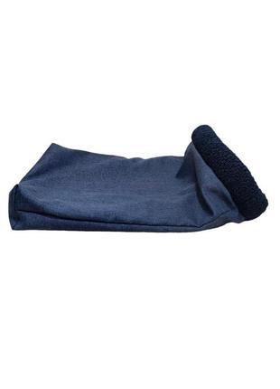 Лежак лежанка ліжко норка кишеня хутряний мішок для котів та собак синій з синім хутром 80 х 70 см2 фото