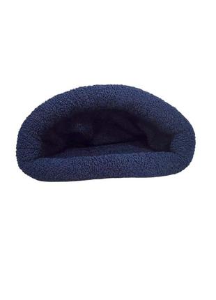Лежак лежанка ліжко норка кишеня хутряний мішок для котів та собак синій з синім хутром 80 х 70 см4 фото