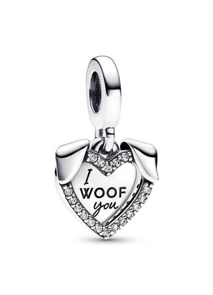 Оригинал пандора оригинальная серебряная бусина подвеска шарм шармик на браслет 792647c01 серебро собака собачка с ушками сердце с биркой новое