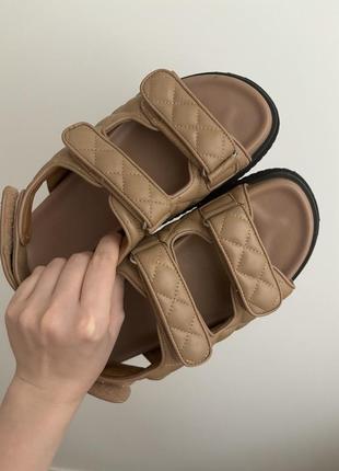 Женские бежевые кожаные стеганные сандалии kaya на липучках, бренд prpy оригинал4 фото