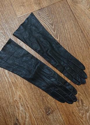 Шикарні довгі шкіряні рукавички без підкладки
