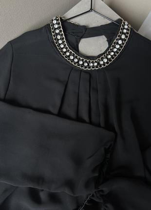 Чёрная блуза полупрозрачная с красивым горлышком в виде ожерелья камни цепочка 🖤8 фото