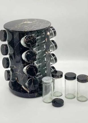 Органайзер для специй, набор емкостей баночек marble black 16 штук1 фото