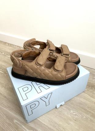 Женские бежевые кожаные стеганные сандалии kaya на липучках, бренд prpy оригинал