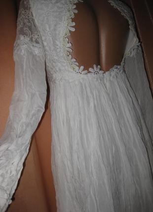 Нарядное платье сарафан короткое с кружевом бисером открытая спина длинный рукав маленький размер эс8 фото