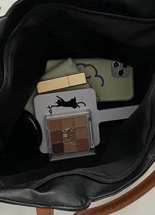 Якісний лаконічний чорний шопер жіноча сумка на плече тоут екошкіра6 фото