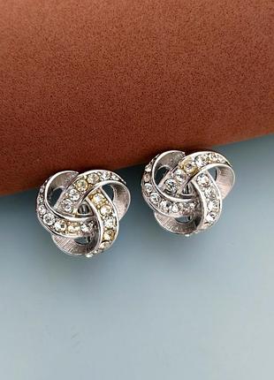 Серебристые клипсы серьги со стразами, винтаж