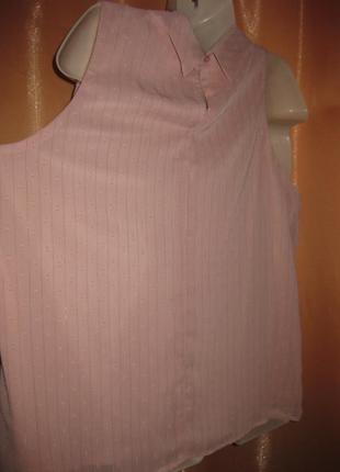 Розовая блузка безрукавка нарядная шифон низом подклад закрытая под горло большой размер 18uk7 фото