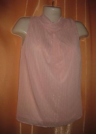 Розовая блузка безрукавка нарядная шифон низом подклад закрытая под горло большой размер 18uk10 фото