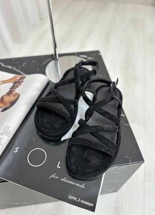 Натуральні замшеві чорні босоніжки - сандалі люкс якості6 фото