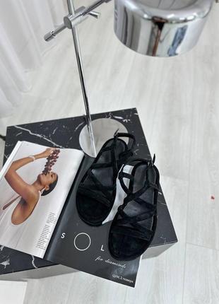 Натуральні замшеві чорні босоніжки - сандалі люкс якості3 фото