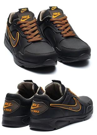 Подростковые кожаные кроссовки nike (найк), кеды, спортивные туфли черные. мужская обувь