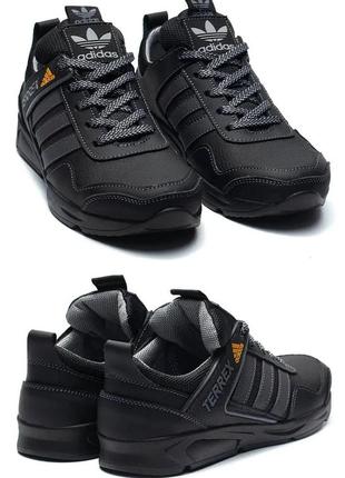 Подростковые кожаные кроссовки adidas (адидас), кеды, спортивные туфли черные. мужская обувь1 фото