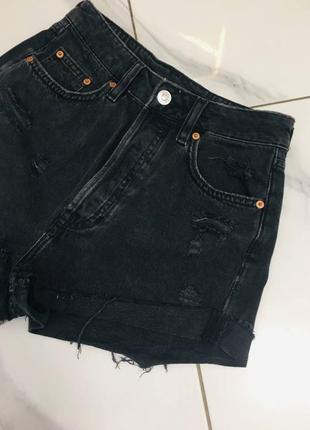 Чёрные джинсовые шорты мом с высокой талией h&m6 фото