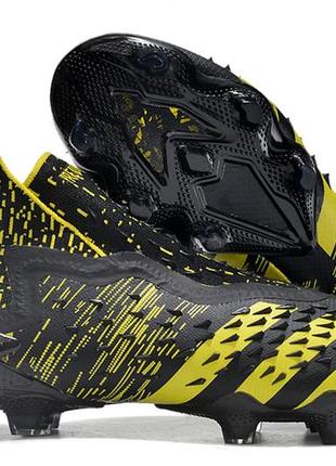 Бутсы adidas predator freak fg black&yellow адидас предатор фрик fg жёлто-чёрные футбольная обувь c шипами