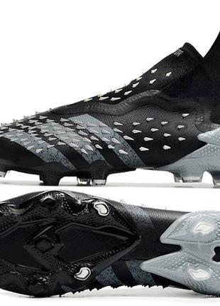 Бутсы adidas predator freak fg black адидас предатор фрик fg чёрные футбольная обувь c шипами