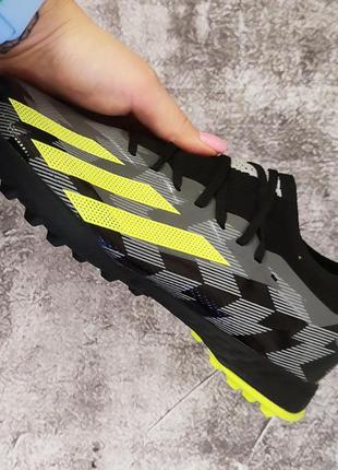 Сороконіжки adidas x crazyfast.1 laceless tf адідас крейзіфаст сіро-зелені футбольні стоноги унісекс багатошиповки темного кольору9 фото