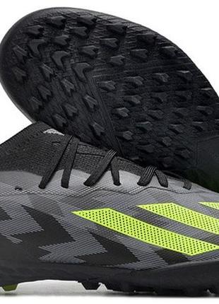 Сороконіжки adidas x crazyfast.1 laceless tf адідас крейзіфаст сіро-зелені футбольні стоноги унісекс багатошиповки темного кольору4 фото