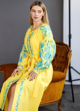 Вишите плаття жіноче вишиванка святкова жовто-блакитна сукня довга2 фото