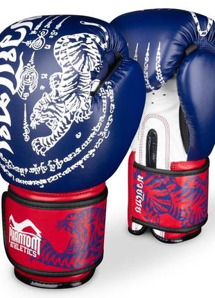 Боксерські рукавиці phantom muay thai blue 14 унцій (бинти в подарунок)