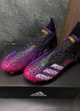 Бутсы adidas predator freak fg pink адидас предатор фрик fg розовые футбольная обувь c шипами4 фото