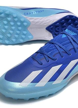 Сороконіжки adidas x crazyfast.1 laceless tf адідас крейзіфаст сині футбольні стоноги унісекс багатошиповки синього кольору6 фото