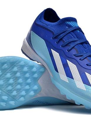 Сороконіжки adidas x crazyfast.1 laceless tf адідас крейзіфаст сині футбольні стоноги унісекс багатошиповки синього кольору10 фото