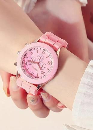 Часы женские geneva силиконовый ремешок розовый цвет2 фото