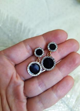 Сережки чорні з камінцями, сережки чернія з камінням