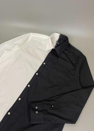 Стильна комбінована сорочка овершот, біла, чорна, білосніжна, двохкольорова, класична